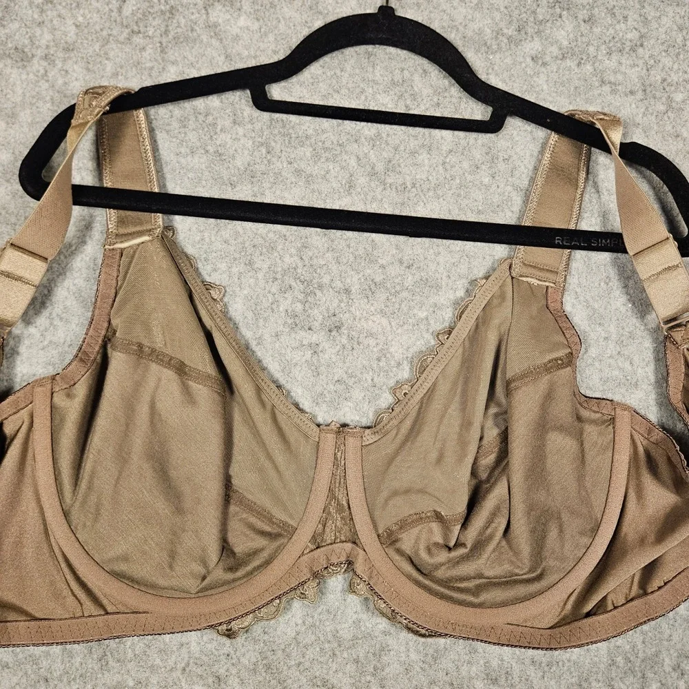 TELIMUSSTO Womens Brown Lace Embroidered Underwire Bra Comfort Support Sz 46DDD